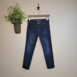 American Eagle Skinny Crop Jeans Jeggings Dark Wash Low Rise Super Stretch AE 2